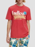άνδρες T-shirt με κανονική εφαρμογή, βαμμένα με έργα τέχνης κόκκινο τουλίπα 0J8D357 είδη ένδυσης Scotch & Soda