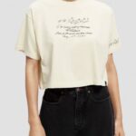 γυναίκες κεντημένο crop top t-shirt λευκή βανίλια 0J8D72 είδη ένδυσης Scotch & Soda