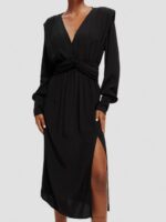 γυναίκες μίντι μακρυμάνικο φόρεμα με ζώνη v-λαιμόκοψη μαύρος 0J8D39 είδη ένδυσης Scotch & Soda - Image 4