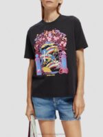 γυναίκες T-shirt από οργανικό βαμβάκι με χαλαρή εφαρμογή μαύρος 0J8D97 είδη ένδυσης Scotch & Soda