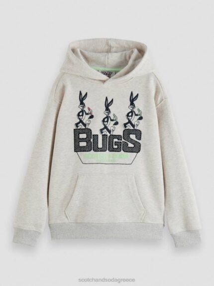 παιδιά Looney tunes κεντημένο hoodie από οργανικό βαμβάκι υπόλευκο μελανζέ 0J8D754 είδη ένδυσης Scotch & Soda